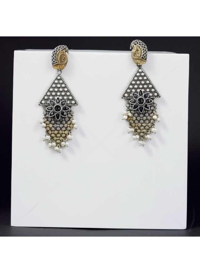 Pretty Precious Oxidised Silver Antique Earrings for Women & Girls | Boho Ethnic Tribal Dangler Earrings | Lightweight Festive & Daily Wear Jewelry - Image 2