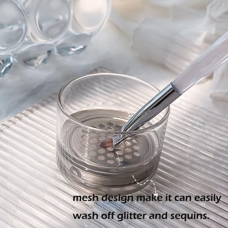 KACHIMOO Nail Brushes Washing Cup Dappen Dish for Acrylic Nails Nail Brush Cleaner Layered Nail Art Brush Wash Cup with Lid - Image 2