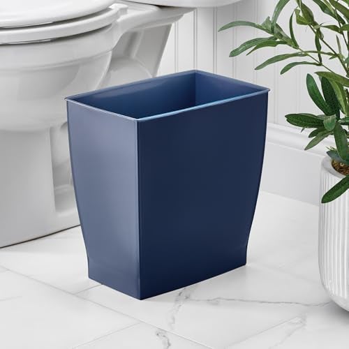 InterDesign iDesign Small Plastic Bathroom Trash Can, Slim Rectangle Garbage Bin for Bedroom, Office, Dorm, Navy Blue - Image 3