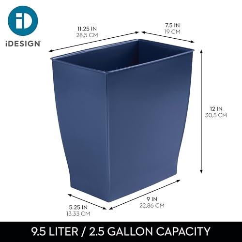 InterDesign iDesign Small Plastic Bathroom Trash Can, Slim Rectangle Garbage Bin for Bedroom, Office, Dorm, Navy Blue - Image 4