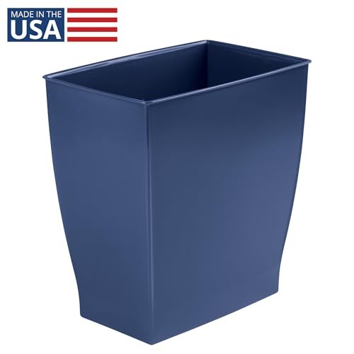 InterDesign iDesign Small Plastic Bathroom Trash Can, Slim Rectangle Garbage Bin for Bedroom, Office, Dorm, Navy Blue - Image 2