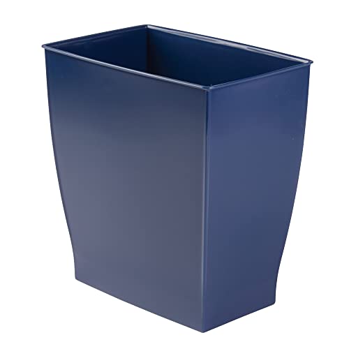 InterDesign iDesign Small Plastic Bathroom Trash Can, Slim Rectangle Garbage Bin for Bedroom, Office, Dorm, Navy Blue - Image 1