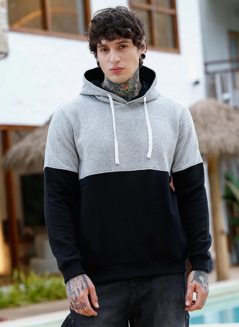 كامبوس سوترا هودي رجالي بلوك سويتر بقبعة وأكمام مضلعة