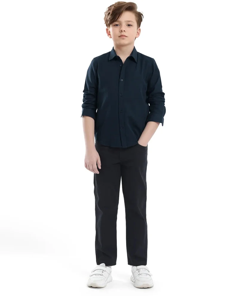 رير ونز Rare Ones Kids Tago Navy Cotton Full Sleeve Button Solid Regular Fit Shirt