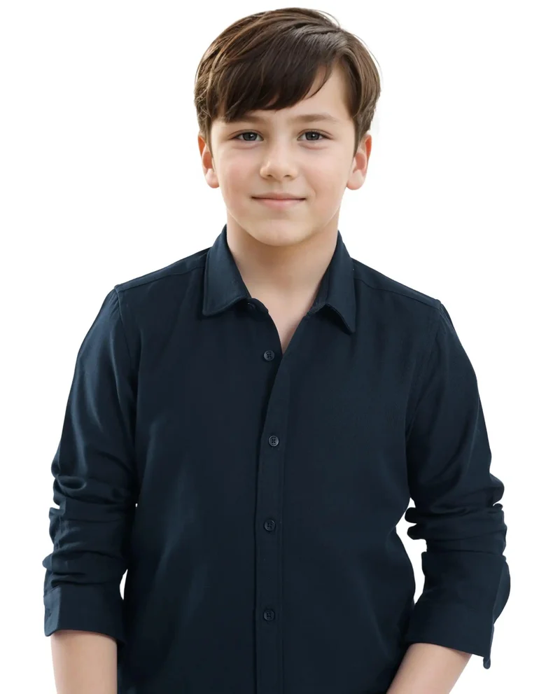 Rare Ones Rare Ones Kids Tago Navy Cotton Full Sleeve Button Solid Regular Fit Shirt