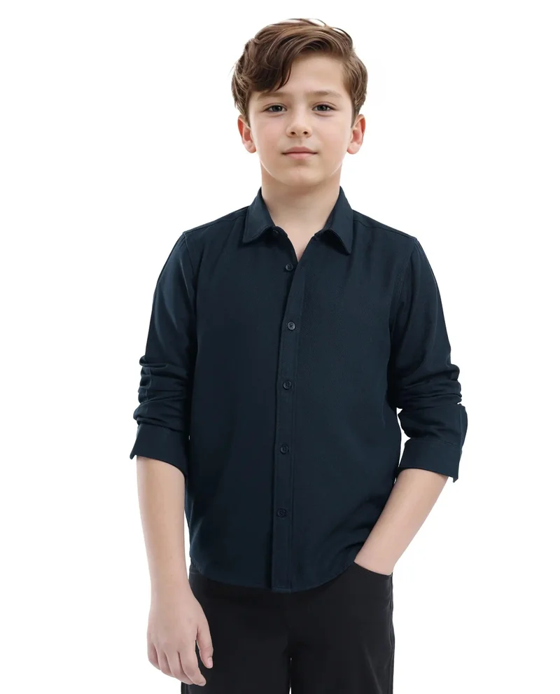رير ونز Rare Ones Kids Tago Navy Cotton Full Sleeve Button Solid Regular Fit Shirt