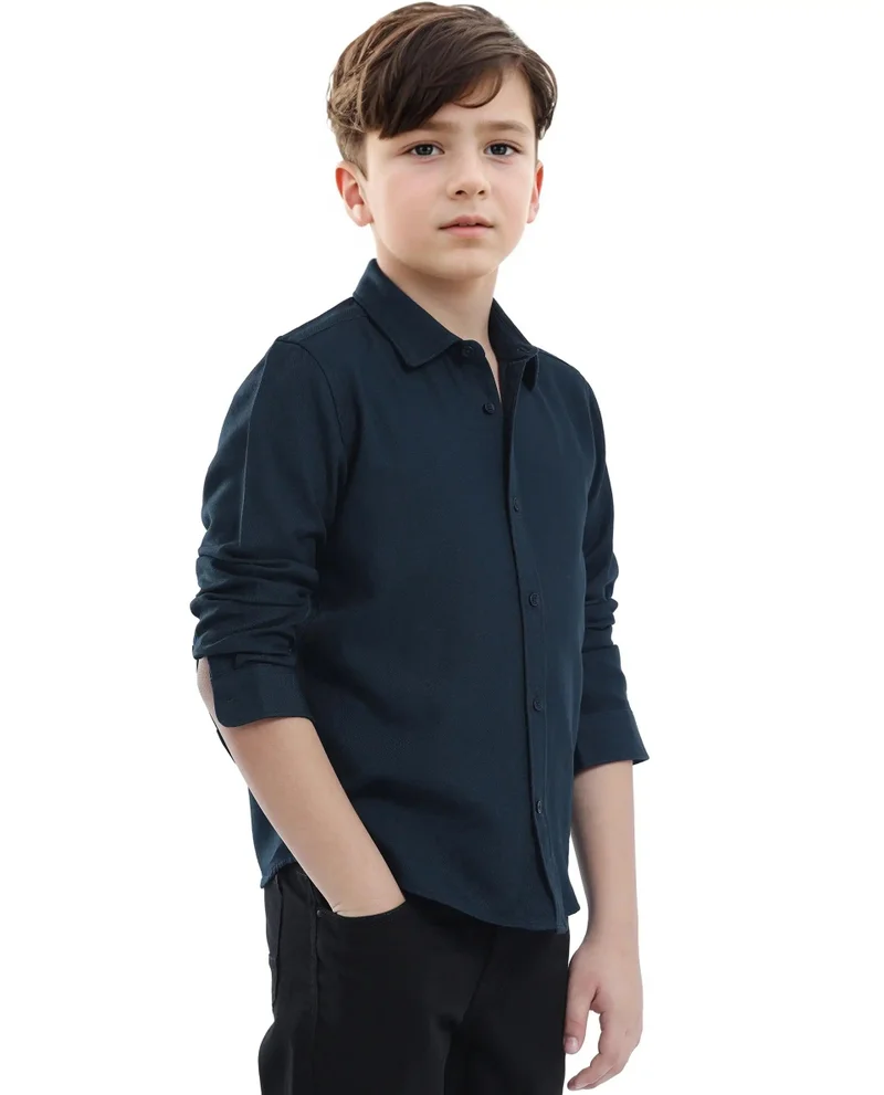 Rare Ones Rare Ones Kids Tago Navy Cotton Full Sleeve Button Solid Regular Fit Shirt