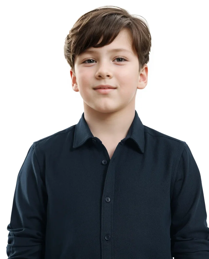Rare Ones Rare Ones Kids Tago Navy Cotton Full Sleeve Button Solid Regular Fit Shirt