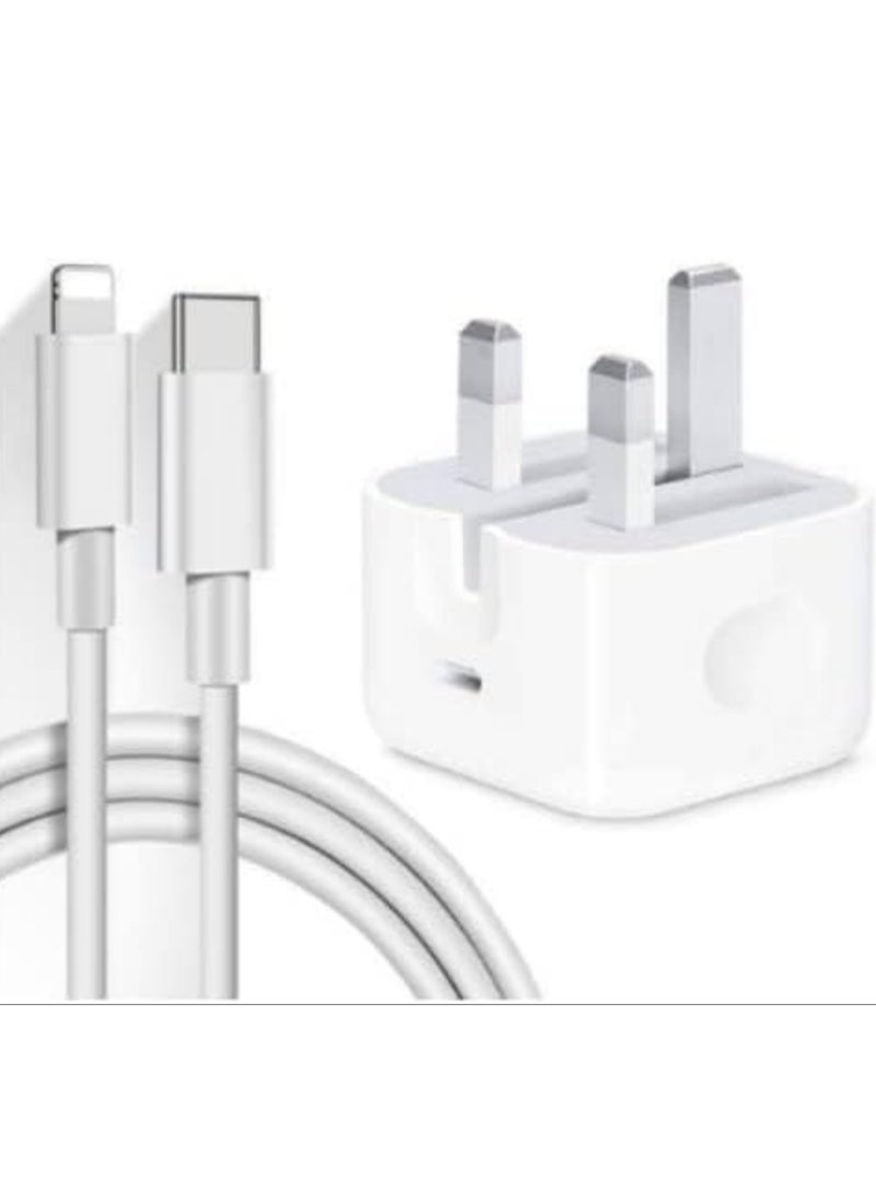 ELTRAZONE - 20-W Apple Charger Uk Plug Type C Adapter With 1m Iphone Fast Charging Cable Universal Travel Adapter Usb-c Plug Compatible For All Iphone Device 14/13/12/11 Pro And Pro Max / 8 Plus/X Max/Etc - Image 1