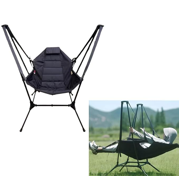 GNOLY Hammock Rocking Camping Chair with Stand Folding Outdoor Swing Chair Portable Rocking Chair Heavy Duty for Travel Picnic Hiking Beach Garden Balcony 1set