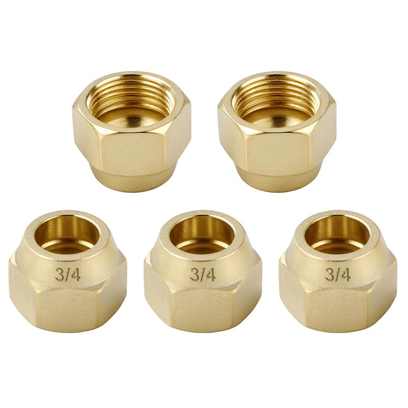 A.I.FORCE Premium Brass Flare Nut Set - SAE 45° Flare Tube Fittings for Air Conditioning & Copper Pipe Extension Butt (3/4", 5 Pack) - Image 1