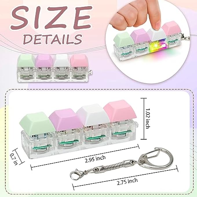 Cozymate Keyboard Fidget Toys for Adults Keyboard Clicker with LED Light Keychain Fidget Sensory Fun Toys for Anxiety Decompression (Macaroon2, 4 in 1) - Image 2