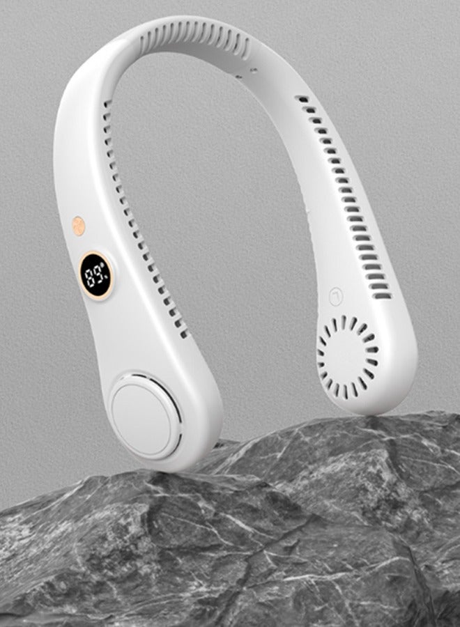 HaveDream LED Digital Display Neck Hanging Fan, Outdoor Sports Student USB Bladeless Turbine Silent High Wind Power Mini Fan-White - Image 5