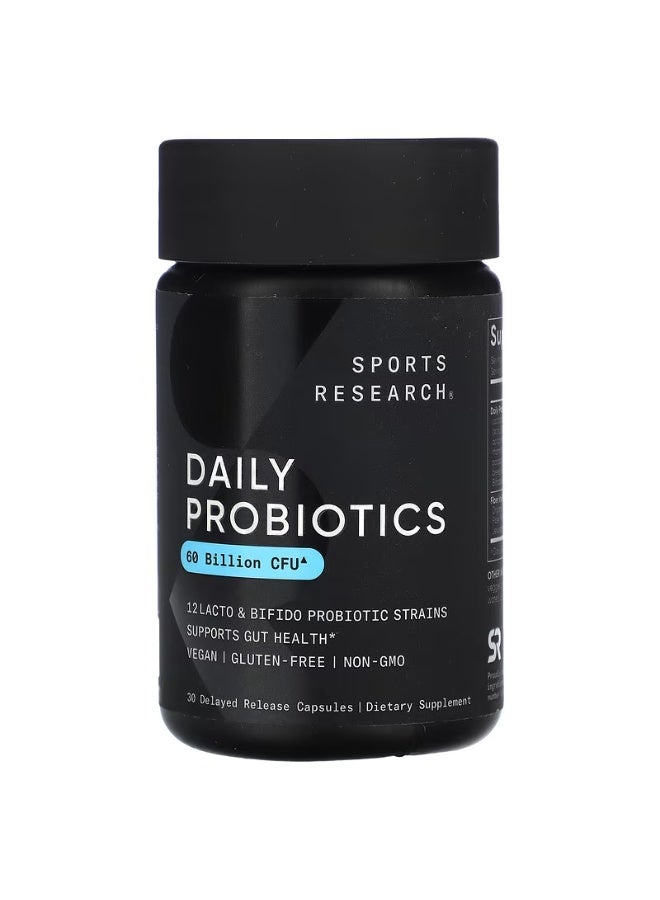 general Sports Research Daily Probiotics 60 Billion CFU – 12 Strains Gut Health Supplement with Prebiotic Fiber – Vegan, Non-GMO, 30 Veggie Capsules - Image 1