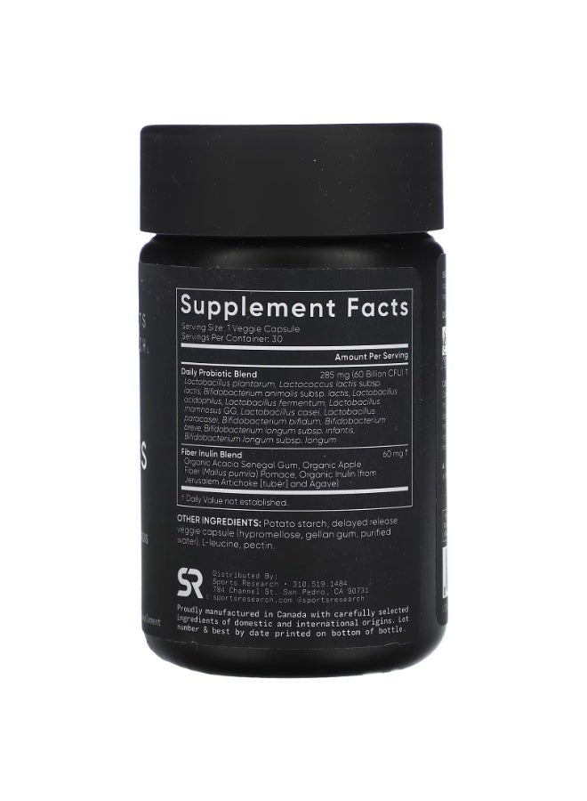 general Sports Research Daily Probiotics 60 Billion CFU – 12 Strains Gut Health Supplement with Prebiotic Fiber – Vegan, Non-GMO, 30 Veggie Capsules - Image 2
