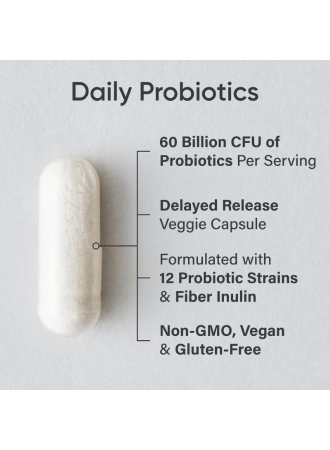 general Sports Research Daily Probiotics 60 Billion CFU – 12 Strains Gut Health Supplement with Prebiotic Fiber – Vegan, Non-GMO, 30 Veggie Capsules - Image 3
