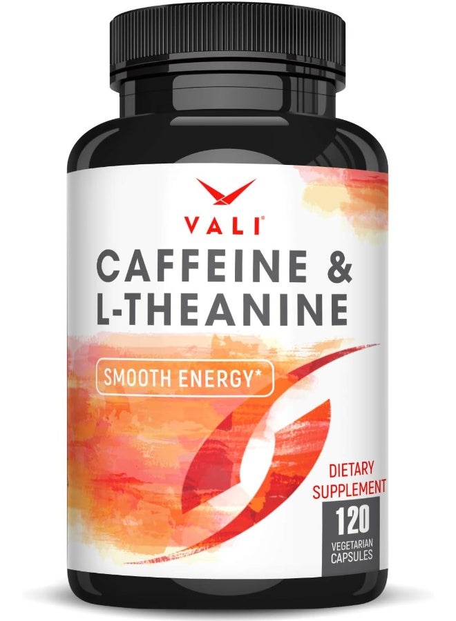 Caffeine 50mg with L-Theanine 100mg Pills for Smooth Energy, Focus, Clarity - 120 Veggie Capsules
