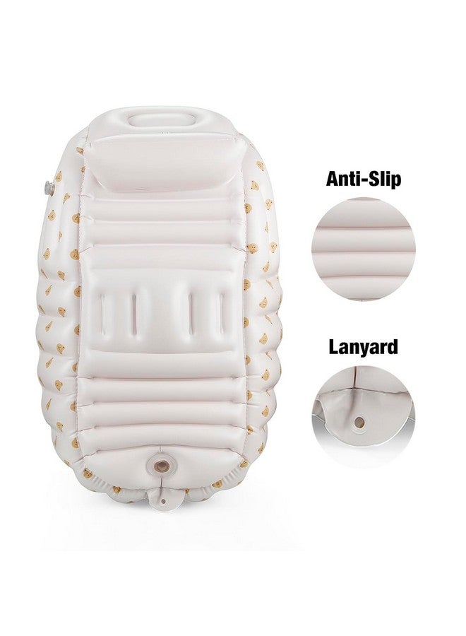 PandaEar Inflatable Bathtub for Toddlers, Collapsible Portable Bathtub for Kids Travel Baby Bathtub with Air Pump, Non-Slip Shower Basin（Bears White） - Image 4