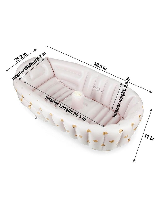 PandaEar Inflatable Bathtub for Toddlers, Collapsible Portable Bathtub for Kids Travel Baby Bathtub with Air Pump, Non-Slip Shower Basin（Bears White） - Image 2