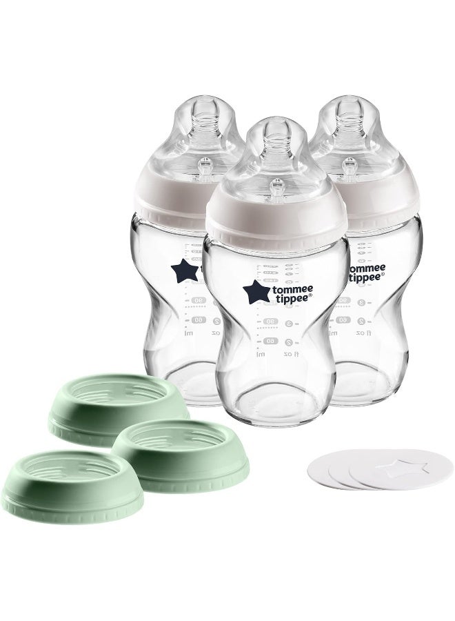 Tommee Tippee Closer to Nature 3 in 1 Convertible Glass Baby Bottles, Anti-Colic Valve â€“ 9-Ounce, 3 Count - Image 1