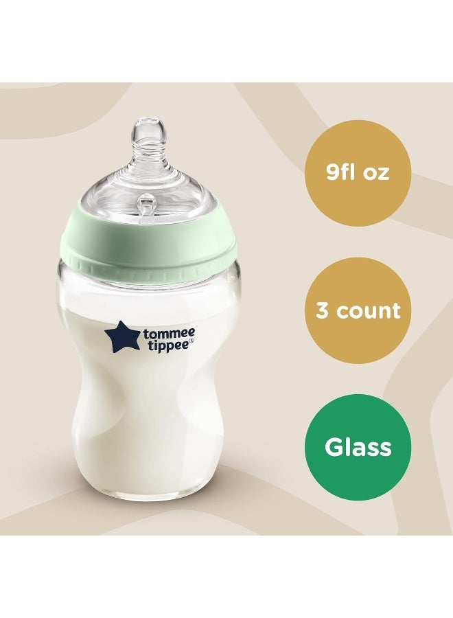 Tommee Tippee Closer to Nature 3 in 1 Convertible Glass Baby Bottles, Anti-Colic Valve â€“ 9-Ounce, 3 Count - Image 2