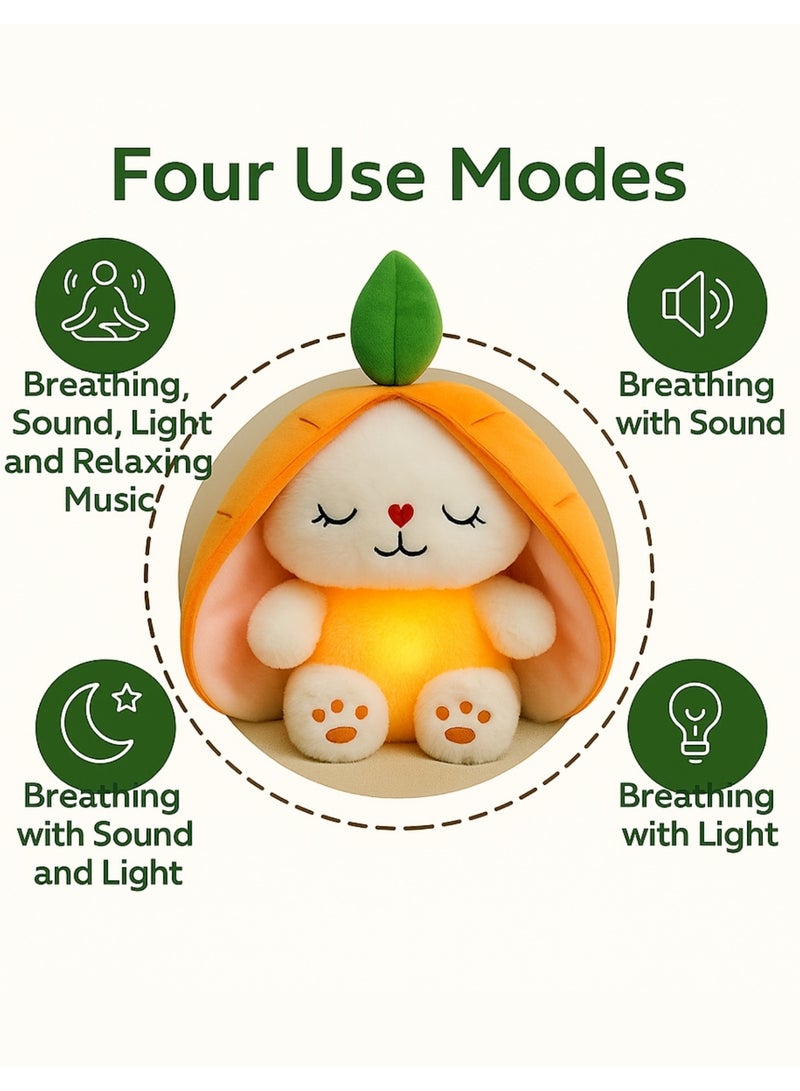 F.A.M.S Carrot Bunny Plush Toy with Breathing Light & Relaxing Music – 48cm Soft Stuffed Rabbit for Kids, Sleep Aid, Night Light, Soothing Sound Machine - Image 2