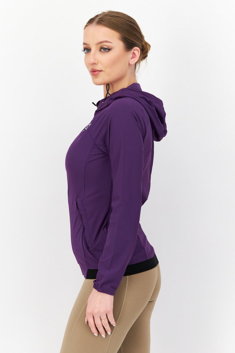 EVERLAST جاكيت تدريب رياضي للنساء بشعار العلامة التجارية، بنفسجي - Image 3