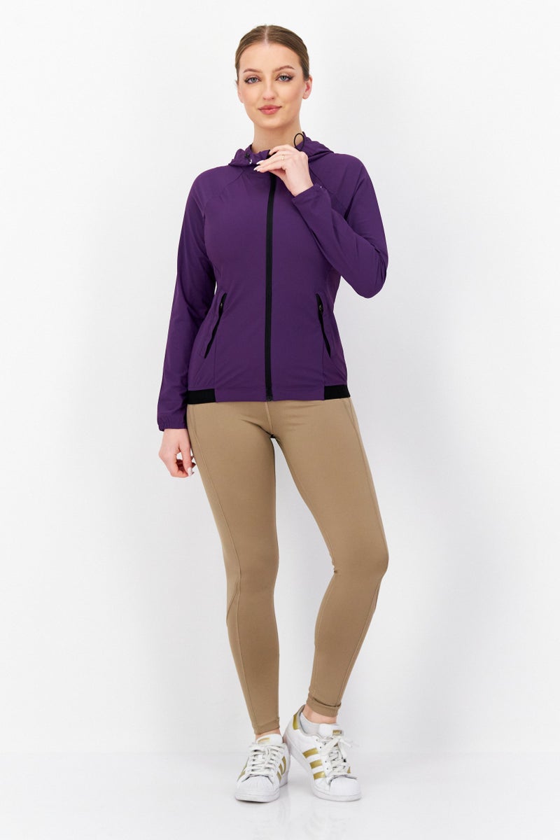 EVERLAST جاكيت تدريب رياضي للنساء بشعار العلامة التجارية، بنفسجي - Image 2