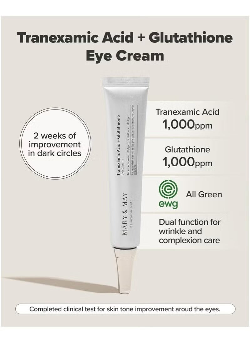 MARY & MAY Mary&May Tranexamic Acid + Glutathione Eye Cream – Reduces Dark Circles & Uneven Skin Tone 1.05 Fl Oz / 30ml, Brightens & Revitalizes Eyes - Image 2