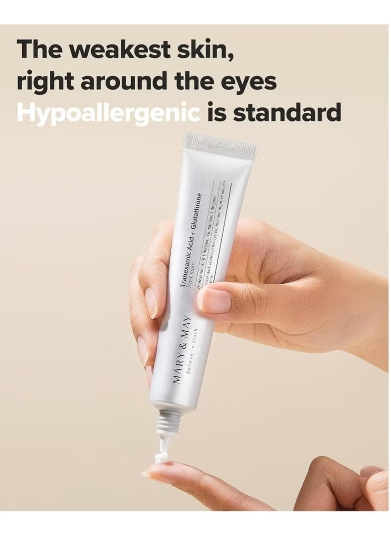 MARY & MAY Mary&May Tranexamic Acid + Glutathione Eye Cream – Reduces Dark Circles & Uneven Skin Tone 1.05 Fl Oz / 30ml, Brightens & Revitalizes Eyes - Image 4