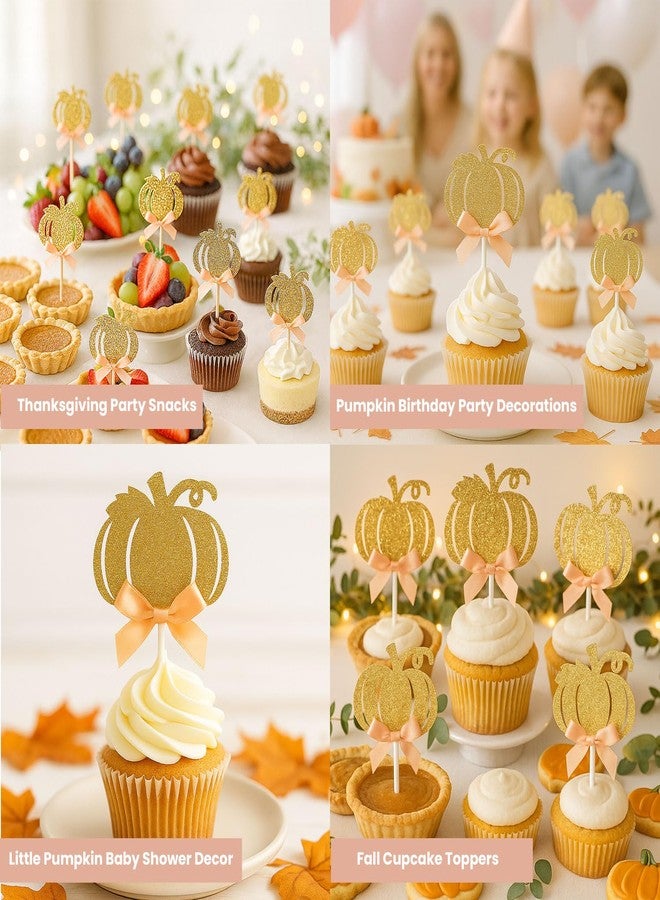 Bestus Little Pumpkin Baby Shower Decorations for Girl - 24pcs Fall Cupcake Toppers with Peach Bow | Pumpkin Baby Shower Decor, Autumn Birthday, Thanksgiving Party Supplies, Pink Pumpkin Theme, Halloween - Image 5