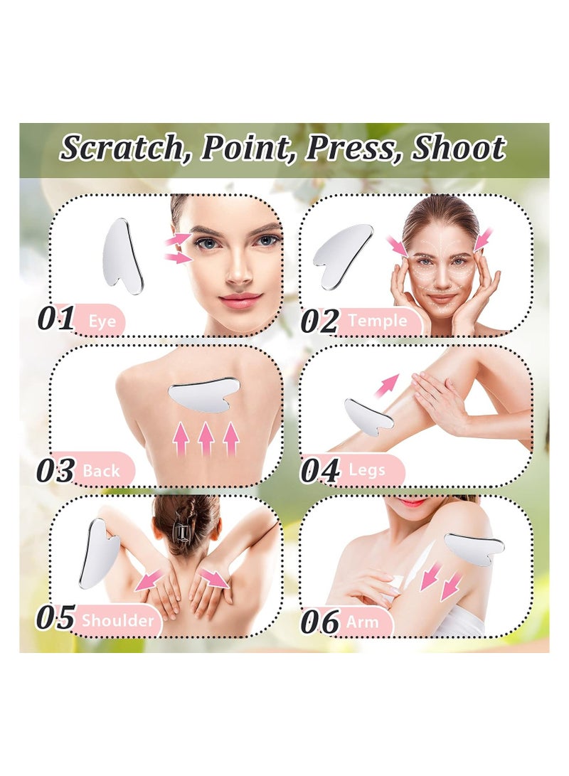 Nuanchu Gua Sha Tool for Face Stainless Steel Gua Sha Facial Massage Beauty Massage Metal Plate Skin Care Scraping Self-care Skin Care Lymphatic Drainage Lifting Massage Anti-Aging Wrinkle - Image 4