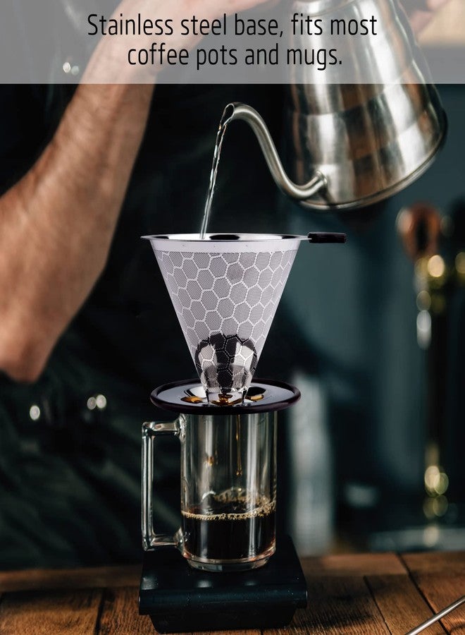 FOXAS Pour Over Coffee Filter Dripper, Reusable Stainless Steel Metal Drip Coffee Maker Cone, Paperless Permanent Coffee Strainer, Coffee Mesh Filters for 1-4 Cup with Cleaning Brush - Image 5