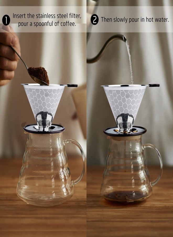 FOXAS Pour Over Coffee Filter Dripper, Reusable Stainless Steel Metal Drip Coffee Maker Cone, Paperless Permanent Coffee Strainer, Coffee Mesh Filters for 1-4 Cup with Cleaning Brush - Image 4