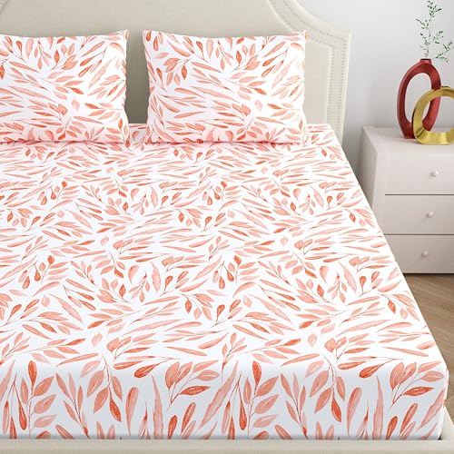 Dreamscape 100% Cotton Double Bedsheet with 2 Pillow Covers - (Size 87 x 94 inches, 140 TC, Colour - Peach: Salmon Rose) - Image 3