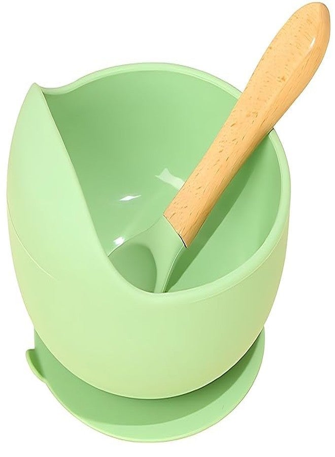 DLEST Silicone Baby Feeding Bowl & Spoon Set with Suction Base – BPA Free, Non-Toxic, Microwave & Dishwasher Safe, Durable & Unbreakable, Ideal for Toddlers (Green) - Image 1