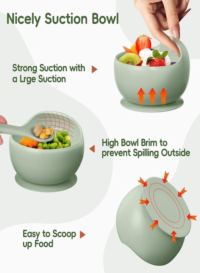 DLEST Silicone Baby Feeding Bowl & Spoon Set with Suction Base – BPA Free, Non-Toxic, Microwave & Dishwasher Safe, Durable & Unbreakable, Ideal for Toddlers (Green) - Image 4