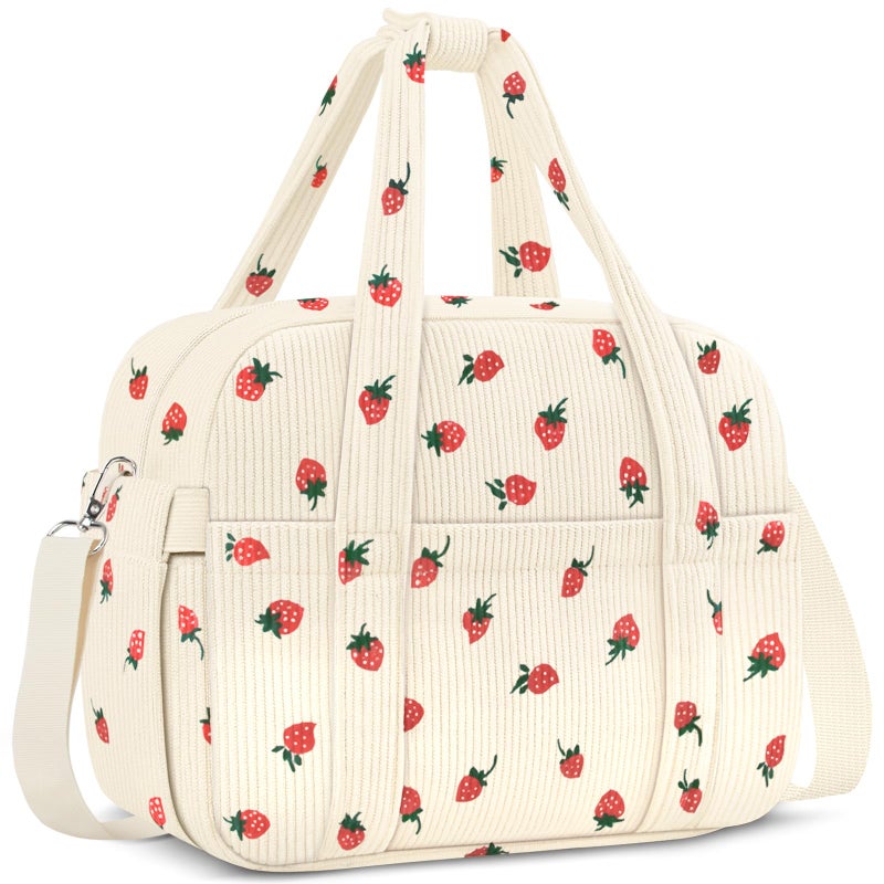 KUBYA Corduroy Lunch Box Lunch Bag for Women Adults Men Cute Strawberry Insulated Work Reusable Leakproof Simple Large Lunch Boxes Tote Bag Adults Cooler Bag with Shoulder Strap