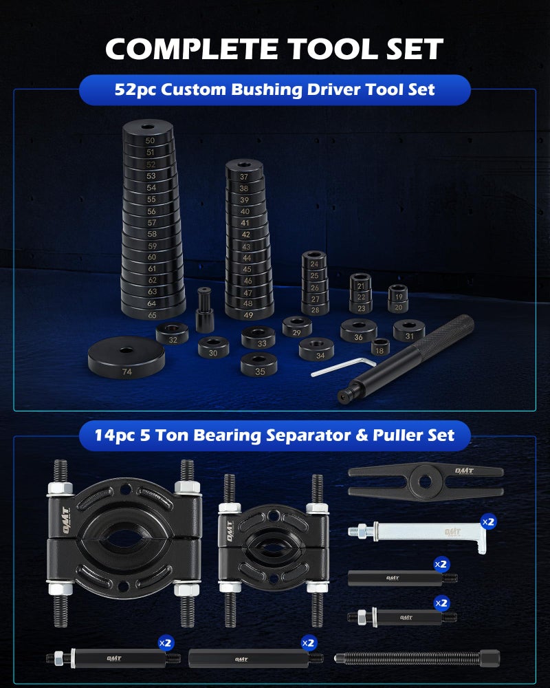 Orion Motor Tech 2 in 1 Bushing Driver Tool & Bearing Press Kit, Complete Bushing & Bearing Service Kit with 2" and 3" Jaws, 5 Ton Capacity Bearing Separator, Heavy Duty Wheel Bearing Puller Tool Set - Image 3