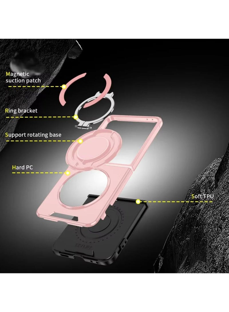 Magnetic Bracket Case for Samsung Galaxy Z Flip 7 Protective Slim Cover with Magnetic Rotating Ring Kickstand [Compatible with Mag-Safe] Ultra-Thin, Shockproof and Anti-Fall Protection  - Image 3