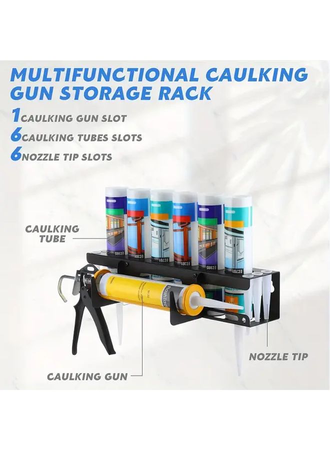 Black Wall Mounted Caulking Gun Storage Rack Holds 6 Tubes Nozzles Heavy Duty Metal - Image 5
