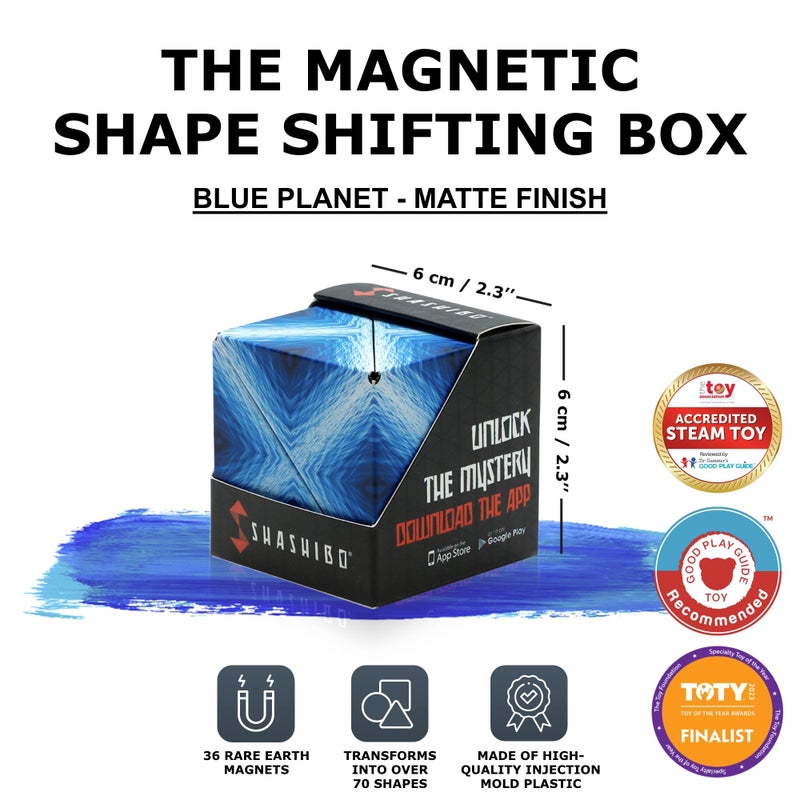 SHASHIBO Shape Shifting Box - Award-Winning Fidget Toy w/ 36 Rare Earth Magnets - Fidget Cube Transforms Into Over 70 Shapes, Sensory Toy Gift for Kids, Teens, and Adults (Blue Planet) - Image 2