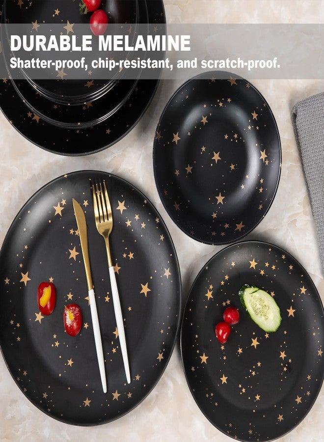 Gofunfun Black Melamine Dinnerware Sets - 12pcs Plates and Bowls Sets, Unbreakable Camping Dishes Set for 4, Indoor and Outdoor Use Non-breakable Dinner Set - Star - Image 5