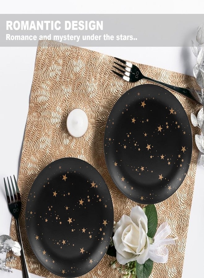 Gofunfun Black Melamine Dinnerware Sets - 12pcs Plates and Bowls Sets, Unbreakable Camping Dishes Set for 4, Indoor and Outdoor Use Non-breakable Dinner Set - Star - Image 3