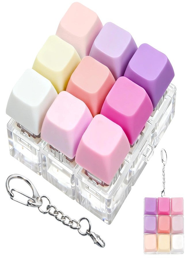 ILHSTY Keyboard Fidget Toy Clicker Fidget Keychain, 9-in-1 Stress Relief Desk Toys Decompression Button Keyboard with Removable Keycaps, Anxiety Relief Valentine's Day Gifts (9 Color-Purple Pink Rose) - Image 1