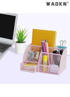 WAOKN Desk Organizer Office Accessories, Multi-Functional Mesh Desk Organizer Pen Holder Organizers Set with 6 Compartments and 1 Drawer for Home, Office, School, Workshop, Kitchen (Pink)  - Image 4