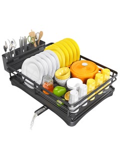 XICEN Dish Drying Rack with Tray,Dish Rack,Dish Racks for Kitchen Counter,Dish Drainer with Removable Utensil Holder,Drainboard and Swivel Spout(Black Metal)  - Image 1