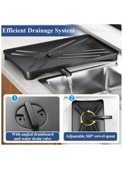 XICEN Dish Drying Rack with Tray,Dish Rack,Dish Racks for Kitchen Counter,Dish Drainer with Removable Utensil Holder,Drainboard and Swivel Spout(Black Metal)  - Image 5