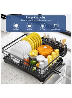 XICEN Dish Drying Rack with Tray,Dish Rack,Dish Racks for Kitchen Counter,Dish Drainer with Removable Utensil Holder,Drainboard and Swivel Spout(Black Metal)  - Image 3