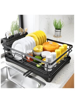 XICEN Dish Drying Rack with Tray,Dish Rack,Dish Racks for Kitchen Counter,Dish Drainer with Removable Utensil Holder,Drainboard and Swivel Spout(Black Metal)  - Image 2